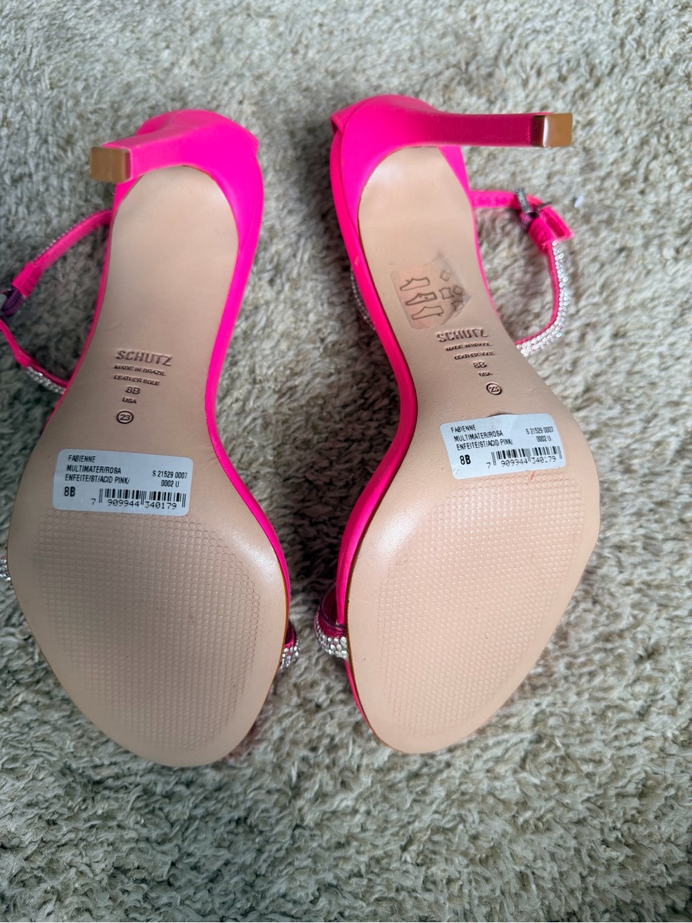 SCHUTZ Neon Pink Rhinestone Ankle-Strap Heels - Picture 2 of 2